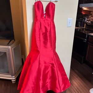 Red strapless Jovani gown